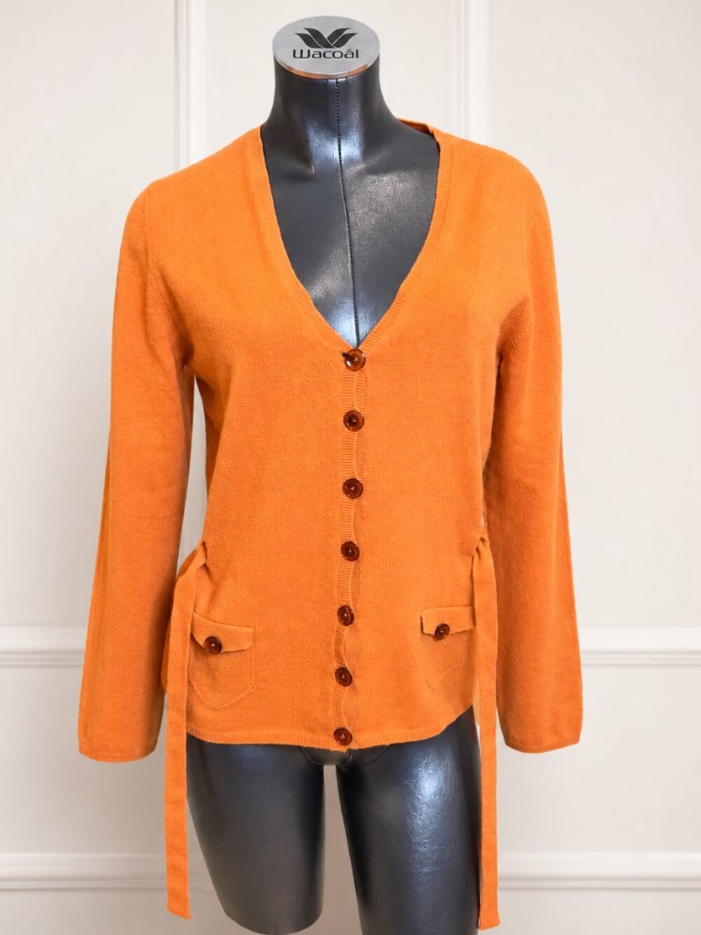 Burberry London 100% Cashmere Belted Cardigan Orange Size L Made in Italy